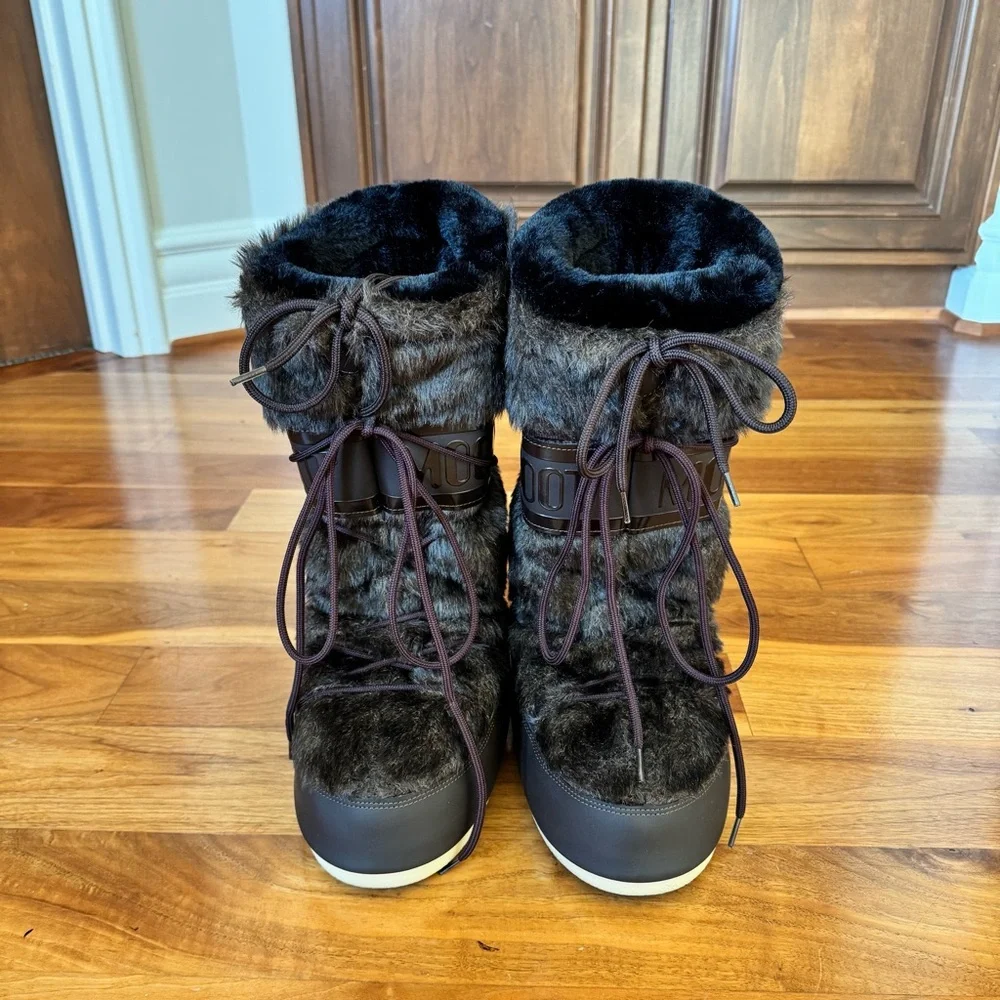 NWT Moon Boot Women's Dark Brown Fur Winter Boots US 7-8.5 / EU 39-41 - Picture 6 of 13